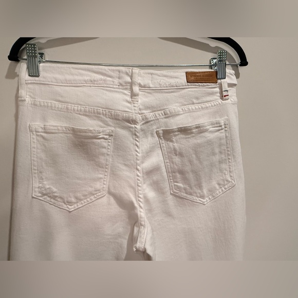Etienne Marcel White Distressed Flare Jeans Raw Hem Cropped Quiet Luxury NWT - Picture 3 of 7